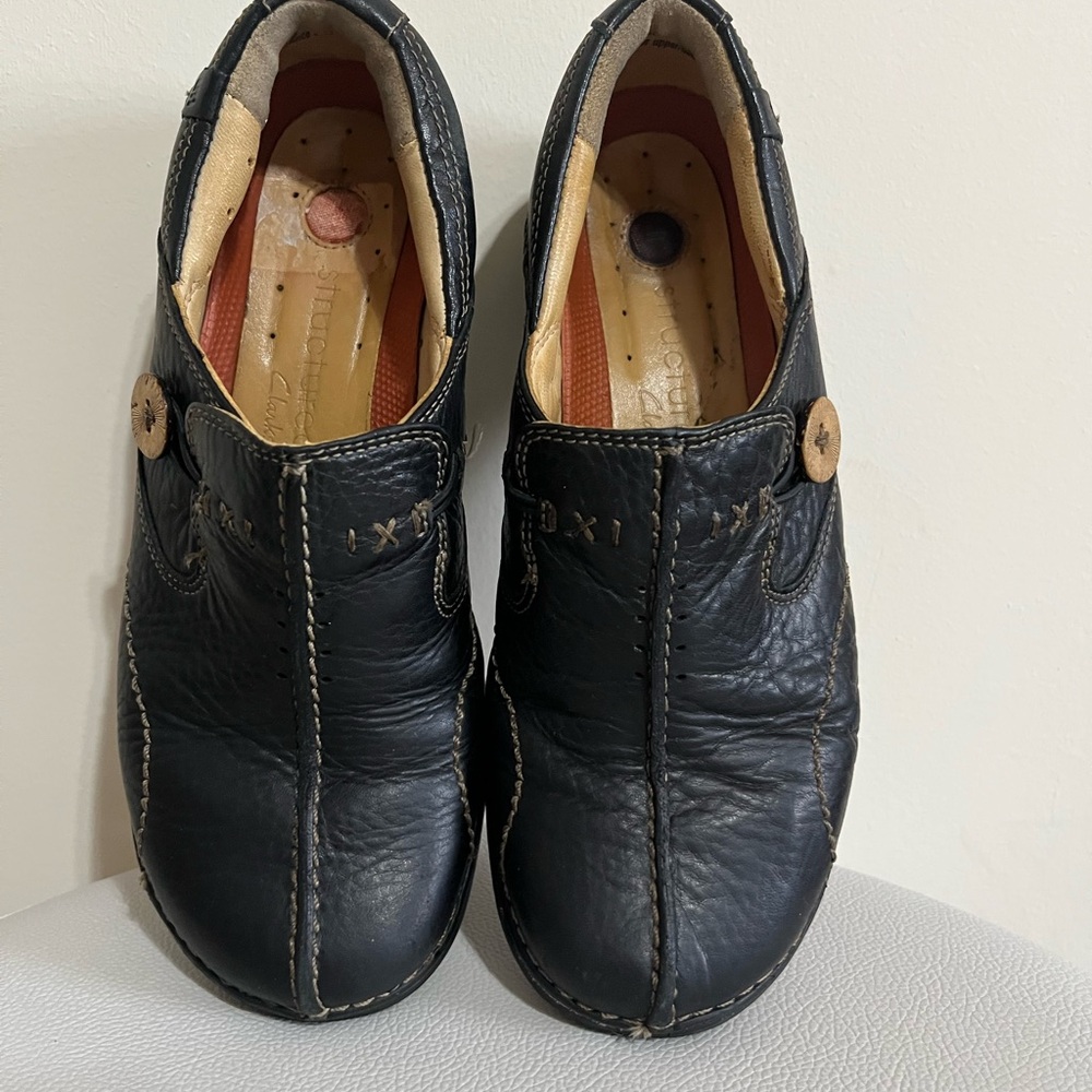 Black Leather Slip-On Loafers with Textured Finish